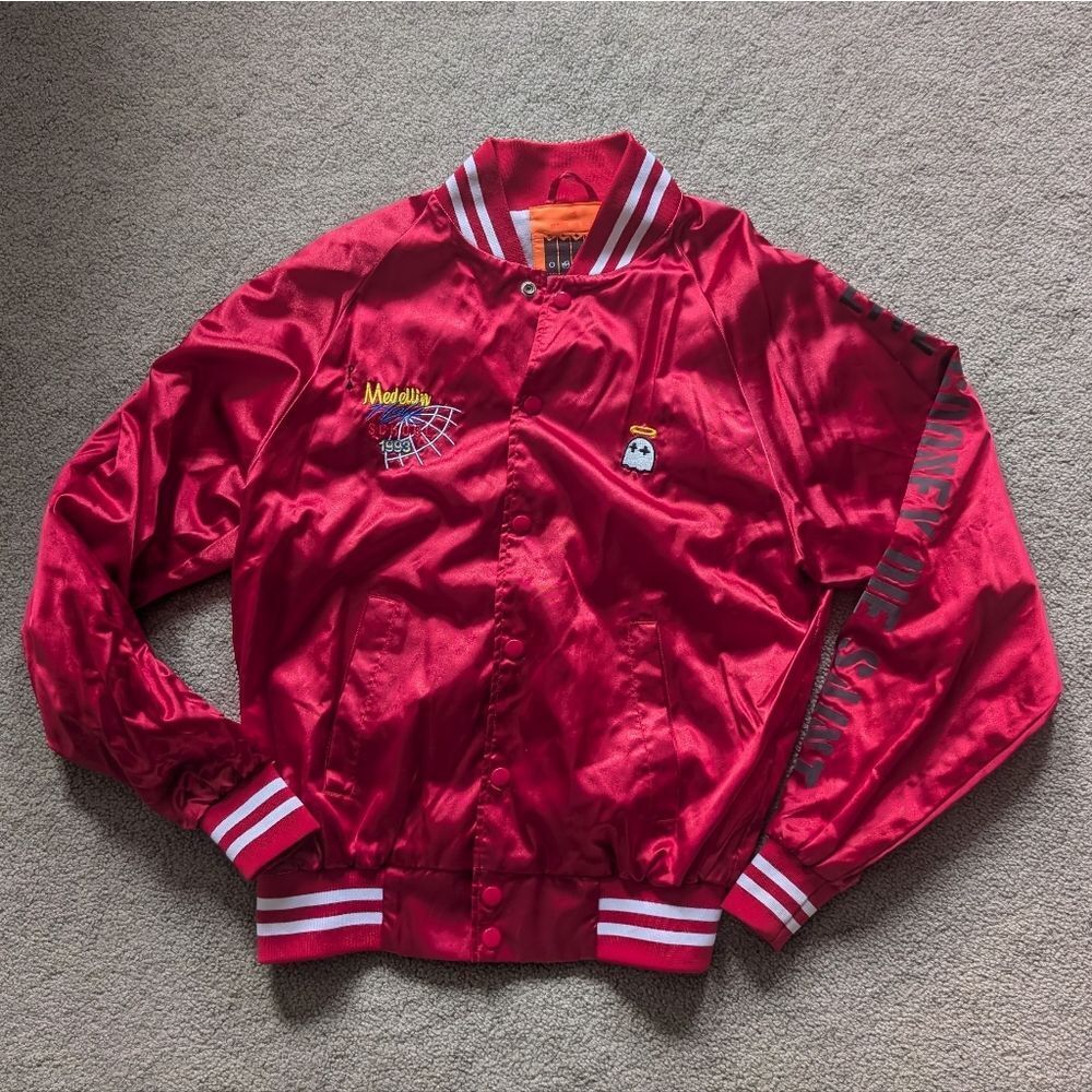 B wood Air Pablo Flight Jacket Red Satin Size S